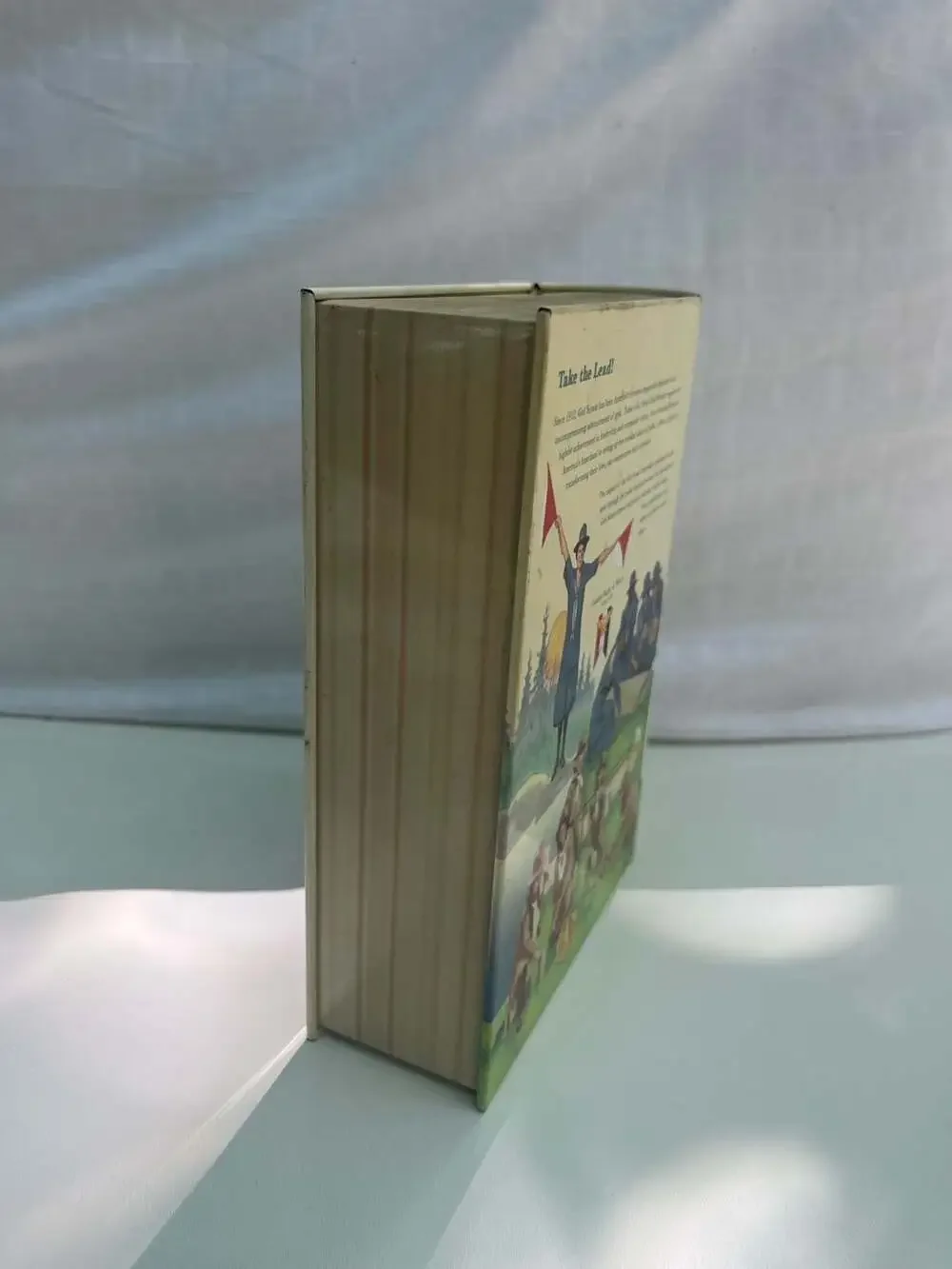 Vintage Girl Scouts Take the Lead Collectible Metal Book-Shaped Storage Tin
